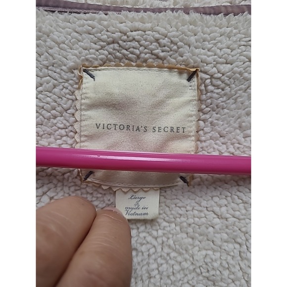 Victoria's Secret Women's Gray Sherpa Hoodie Pocket Robe Size Large - Picture 2 of 8